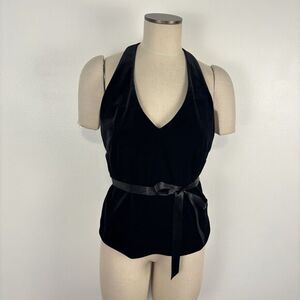 Xscape Womens Black Size Large Velvet Halter VTG Y2K Top Blouse Lawrence Kurtz